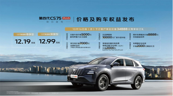 长安第四代CS75PLUS价格发布12.19万-12.99万元，购车享六重豪礼