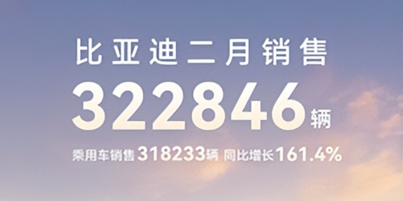 比亚迪 2 月稳坐销冠宝座：超 32 万辆佳绩，同比增长164%